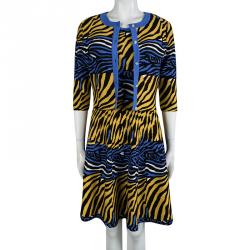 Issa Multicolor Animal Pattern Knit Flared Dress And Cardigan Set S