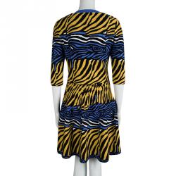 Issa Multicolor Animal Pattern Knit Flared Dress And Cardigan Set S