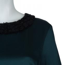 Jason Wu Green Embellished Neck Detail Short Sleeve Blouse M