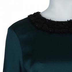 Jason Wu Green Embellished Neck Detail Short Sleeve Blouse M
