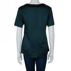 Jason Wu Green Embellished Neck Detail Short Sleeve Blouse S