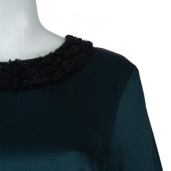 Jason Wu Green Embellished Neck Detail Short Sleeve Blouse S