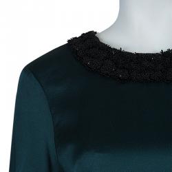 Jason Wu Green Embellished Neck Detail Short Sleeve Blouse S