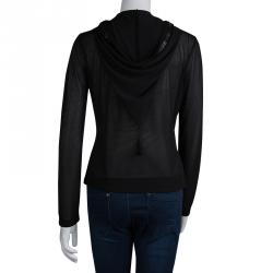 Pre Owned Jean Paul Gaultier Black Knit Applique Detail Hooded Sheer Cardigan M