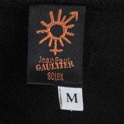 Pre Owned Jean Paul Gaultier Black Knit Applique Detail Hooded Sheer Cardigan M