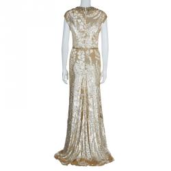 Jenny Packham Gold Sequin Embellished Sleeveless Gown M