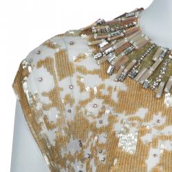 Jenny Packham Gold Sequin Embellished Sleeveless Gown M