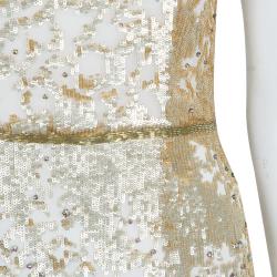 Jenny Packham Gold Sequin Embellished Sleeveless Gown M