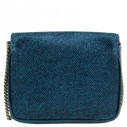 Pre Owned Jimmy Choo Dark Blue Lame Glitter Ruby Chain Clutch