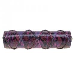 Pre Owned Jimmy Choo Multicolor Python Twill Tube Clutch