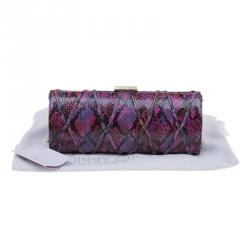 Pre Owned Jimmy Choo Multicolor Python Twill Tube Clutch