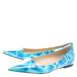 Pre Owned Jimmy Choo Turquoise Swimming Pool Print Patent Leather Attila Ballet Flats Size 39.5