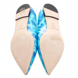 Pre Owned Jimmy Choo Turquoise Swimming Pool Print Patent Leather Attila Ballet Flats Size 39.5