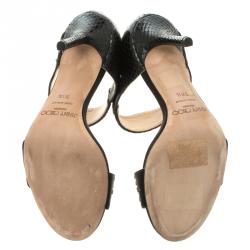 Pre Owned Jimmy Choo Black Satin and Python Tallow Gold Sequined Sandals Size 38.5