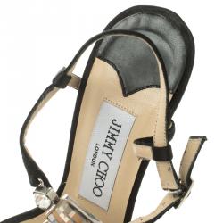 Jimmy Choo Black Satin Crystal Studded T-Strap Sandals Size 36