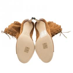 مملوكة مسبقًا بوت كاحل جيمي تشو أربطة مقدمة مفتوحة دي سويدي مخرم بني  مقاس 40