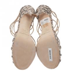 Pre Owned صندل جيمي تشو فلوريدا جلد سويدي ميتالك بيج ونقشة الفهد مقاس 39.5