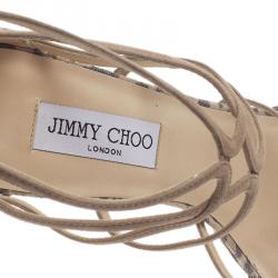 Pre Owned صندل جيمي تشو فلوريدا جلد سويدي ميتالك بيج ونقشة الفهد مقاس 39.5