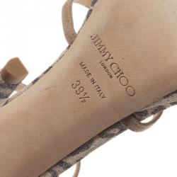 Pre Owned صندل جيمي تشو فلوريدا جلد سويدي ميتالك بيج ونقشة الفهد مقاس 39.5