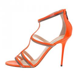 مملوكة مسبقًا صندل جيمي تشو تابيثا جلد برتقالي نيون مقاس 40