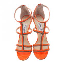 مملوكة مسبقًا صندل جيمي تشو تابيثا جلد برتقالي نيون مقاس 40