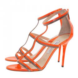 مملوكة مسبقًا صندل جيمي تشو تابيثا جلد برتقالي نيون مقاس 40