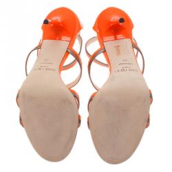 مملوكة مسبقًا صندل جيمي تشو تابيثا جلد برتقالي نيون مقاس 40