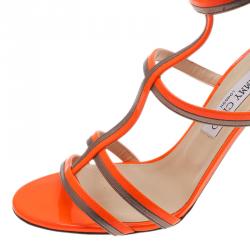 مملوكة مسبقًا صندل جيمي تشو تابيثا جلد برتقالي نيون مقاس 40