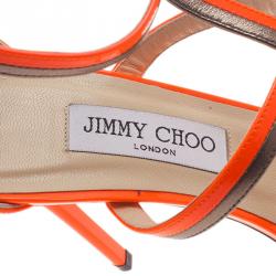 مملوكة مسبقًا صندل جيمي تشو تابيثا جلد برتقالي نيون مقاس 40