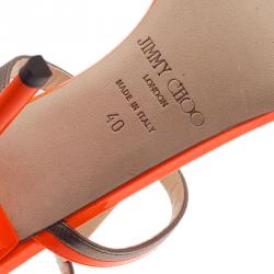 مملوكة مسبقًا صندل جيمي تشو تابيثا جلد برتقالي نيون مقاس 40