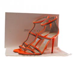 مملوكة مسبقًا صندل جيمي تشو تابيثا جلد برتقالي نيون مقاس 40