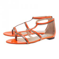 Pre Owned Jimmy Choo Neon Orange Tabitha Sandals Size 41