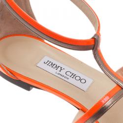 Pre Owned Jimmy Choo Neon Orange Tabitha Sandals Size 41