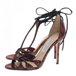 Pre Owned Jimmy Choo Orange Elaphe and Leather Motive Ankle Wrap Sandals Size 40