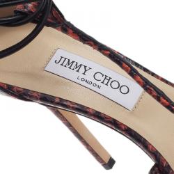 Pre Owned Jimmy Choo Orange Elaphe and Leather Motive Ankle Wrap Sandals Size 40