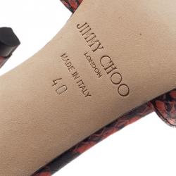 Pre Owned Jimmy Choo Orange Elaphe and Leather Motive Ankle Wrap Sandals Size 40