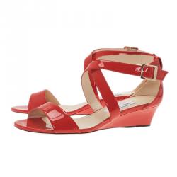 مملوكة مسبقًا صندل جيمي تشو جلد أحمر لامع تشيارا مقاس 40