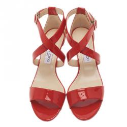 مملوكة مسبقًا صندل جيمي تشو جلد أحمر لامع تشيارا مقاس 40