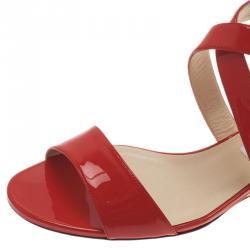 مملوكة مسبقًا صندل جيمي تشو جلد أحمر لامع تشيارا مقاس 40