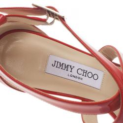 مملوكة مسبقًا صندل جيمي تشو جلد أحمر لامع تشيارا مقاس 40