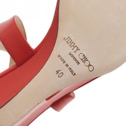 مملوكة مسبقًا صندل جيمي تشو جلد أحمر لامع تشيارا مقاس 40