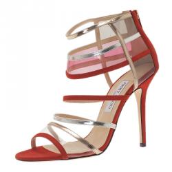 Pre Owned Jimmy Choo Red Multicolor Suede and Perspex Maitai Sandals Size 40