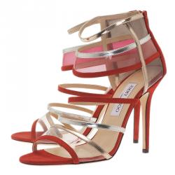 Pre Owned Jimmy Choo Red Multicolor Suede and Perspex Maitai Sandals Size 40