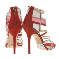 Pre Owned Jimmy Choo Red Multicolor Suede and Perspex Maitai Sandals Size 40