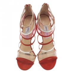 Pre Owned Jimmy Choo Red Multicolor Suede and Perspex Maitai Sandals Size 40