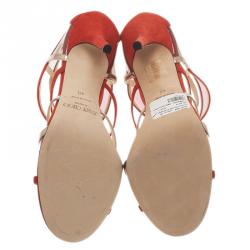 Pre Owned Jimmy Choo Red Multicolor Suede and Perspex Maitai Sandals Size 40