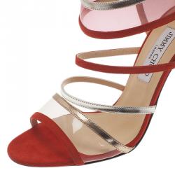 Pre Owned Jimmy Choo Red Multicolor Suede and Perspex Maitai Sandals Size 40
