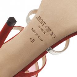 Pre Owned Jimmy Choo Red Multicolor Suede and Perspex Maitai Sandals Size 40
