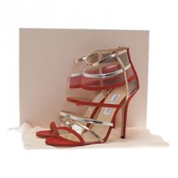 Pre Owned Jimmy Choo Red Multicolor Suede and Perspex Maitai Sandals Size 40