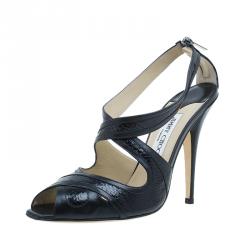 Pre Owned Jimmy Choo Black Leather Criss Cross Sandals Size 39.5 